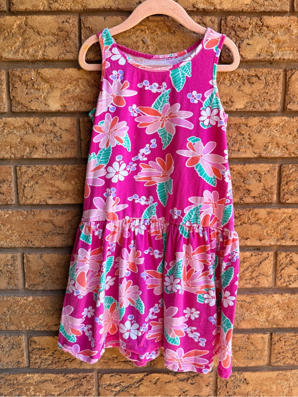 4/$25 • Monkey Bars Tropical Print Floral Cotton Dress